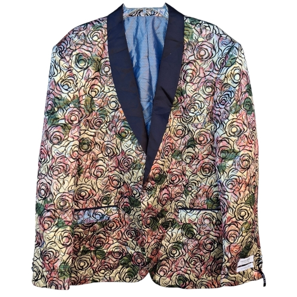 Lorenzo Bruno Super 150 Lurex Floral Rose Brocade Design Blazer Jacket Men 48L